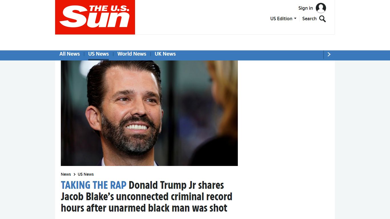 Donald Trump Jr shares Jacob Blake's unconnected criminal record hours ...