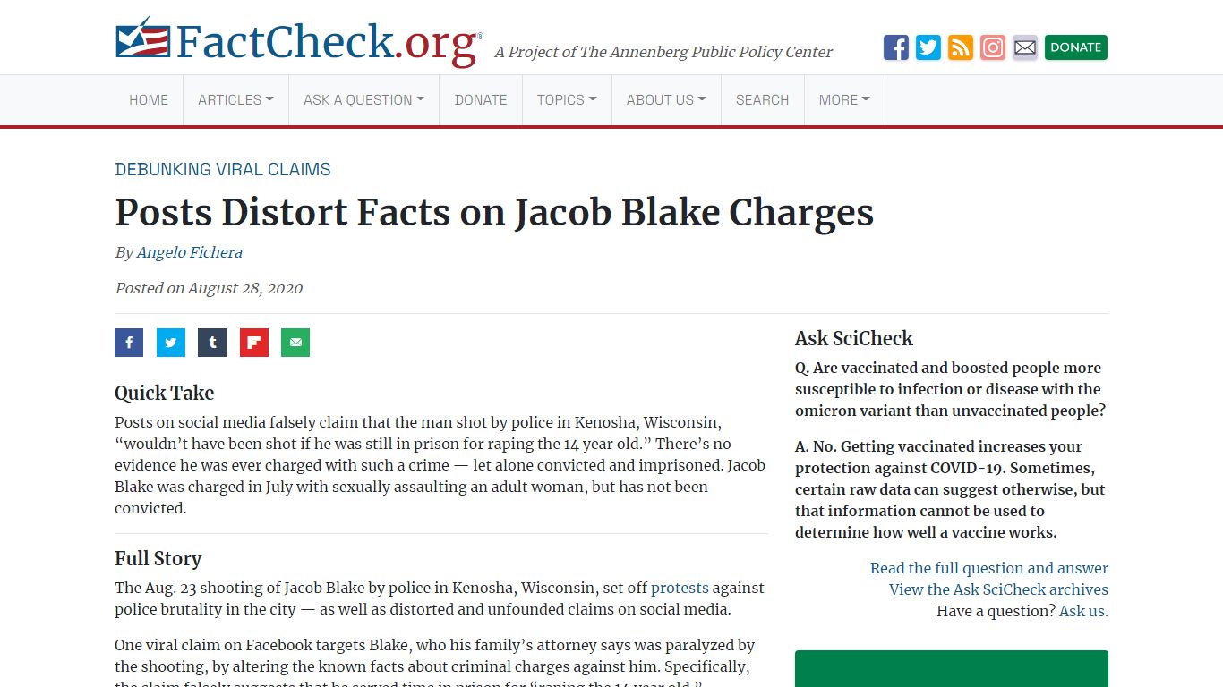 Posts Distort Facts on Jacob Blake Charges - FactCheck.org